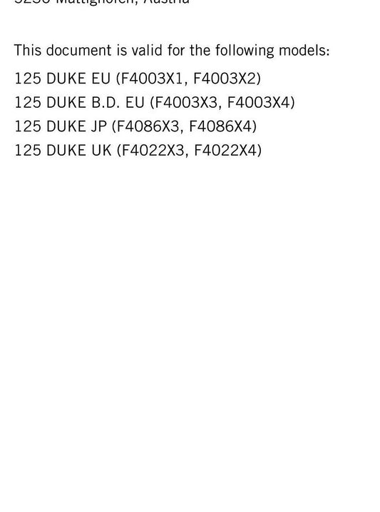 KTM 2024 - 125 Duke - Service Workshop Repair Manual
