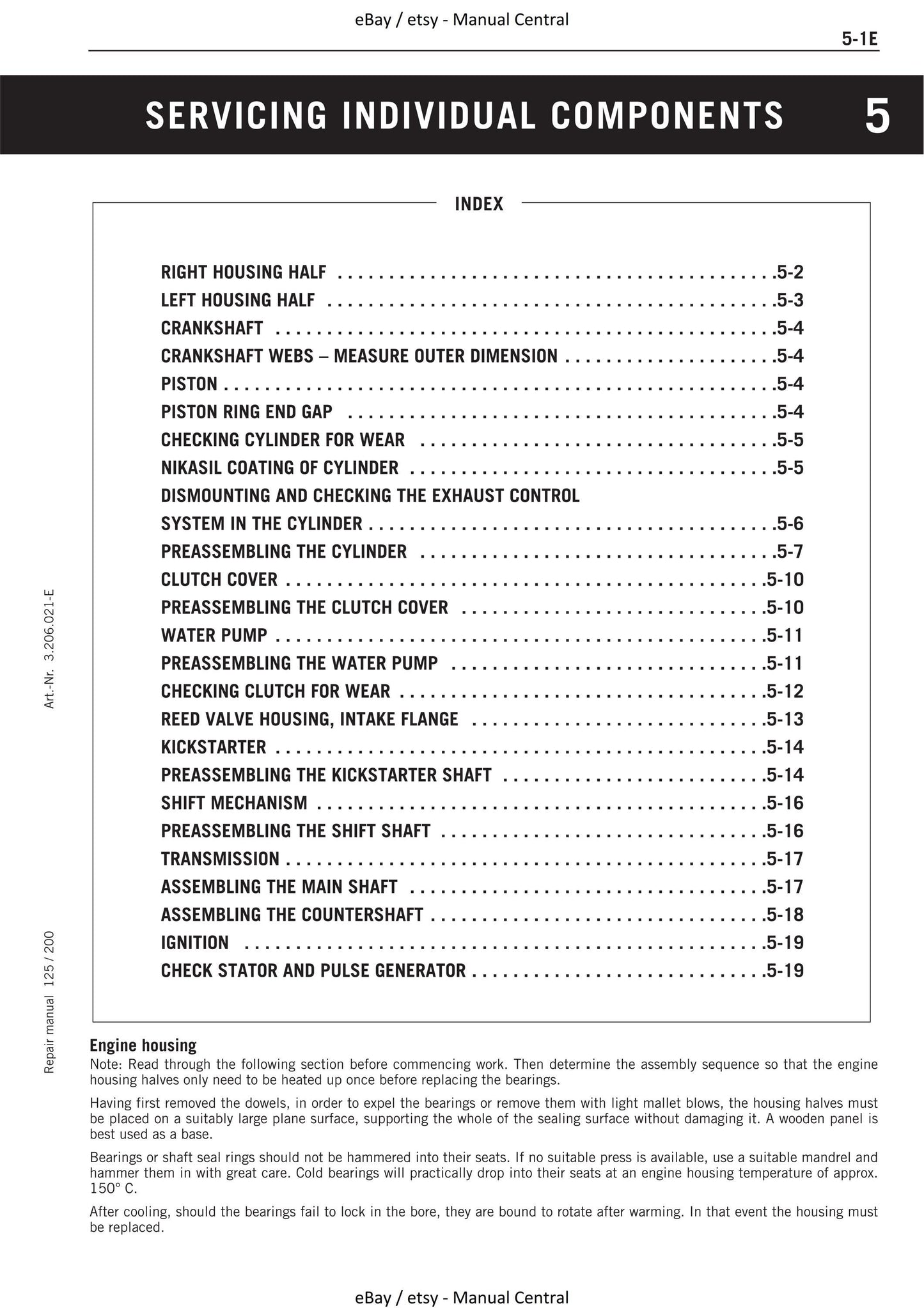 KTM 1999 to 2005 - 125 200 SX Exc Egs Supermoto - Engine Service Workshop Repair Manual