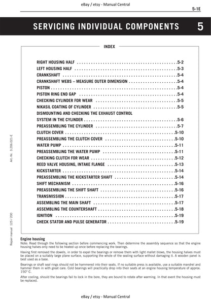 KTM 1999 to 2005 - 125 200 SX Exc Egs Supermoto - Engine Service Workshop Repair Manual
