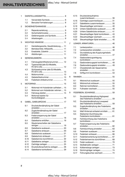 German Language - Husqvarna 2022 - FE 450 501 501s - Reparaturanleitung