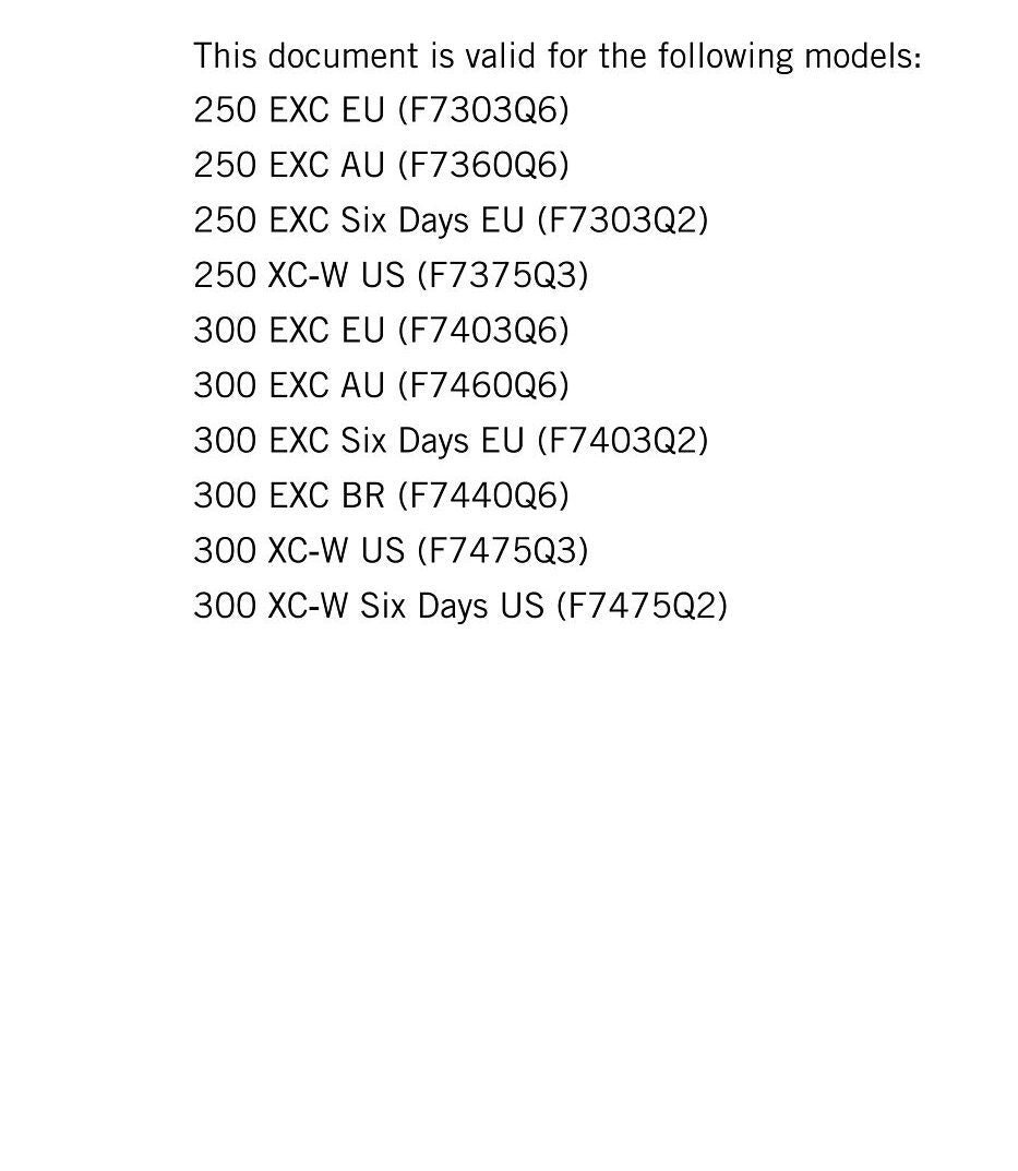 KTM 2017 - 250 300 EXC XC-W Six Days - Service Workshop Repair Manual