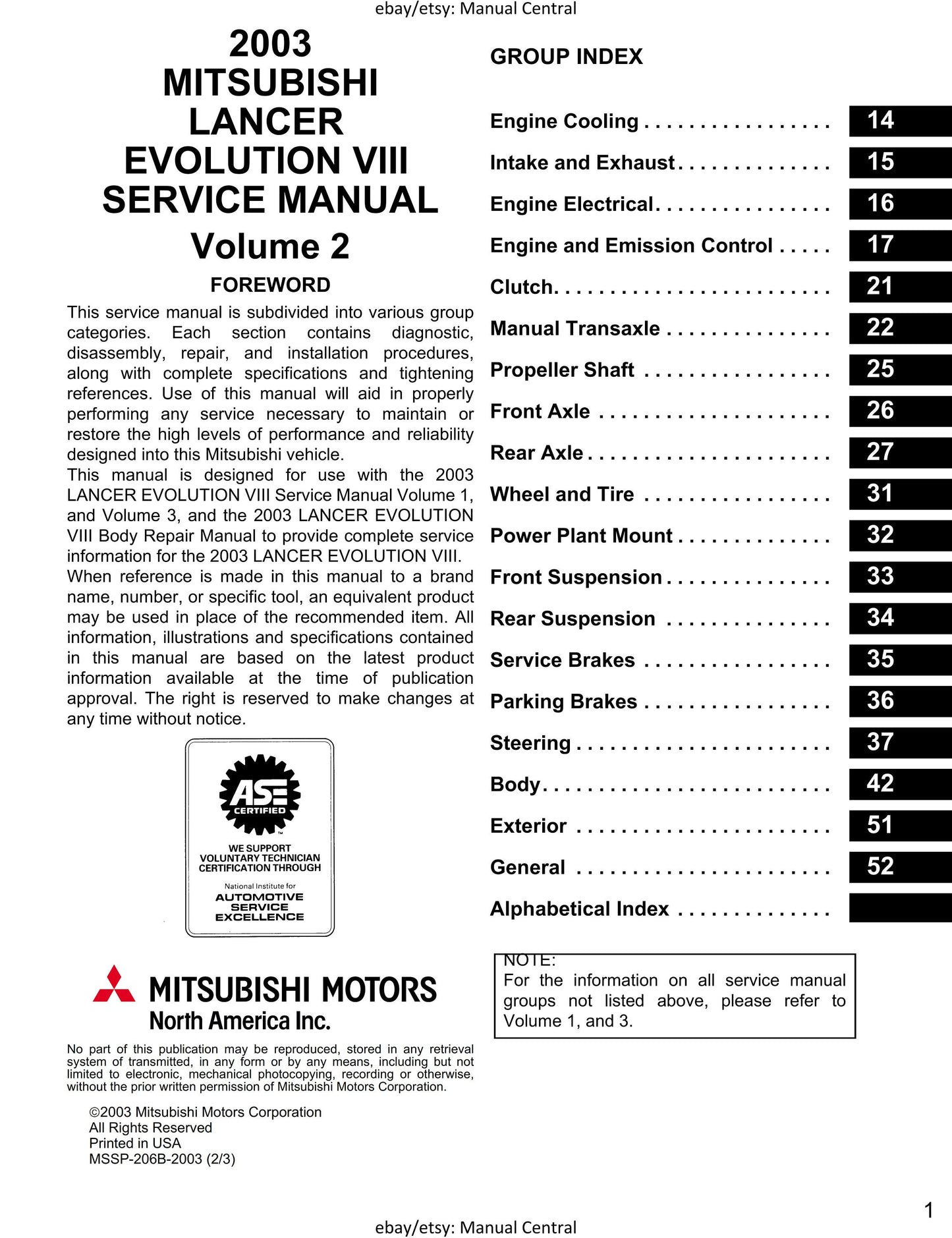 PDF - Mitsubishi Lancer Evolution Evo VIII 8 - Complete Workshop Service Repair Manual