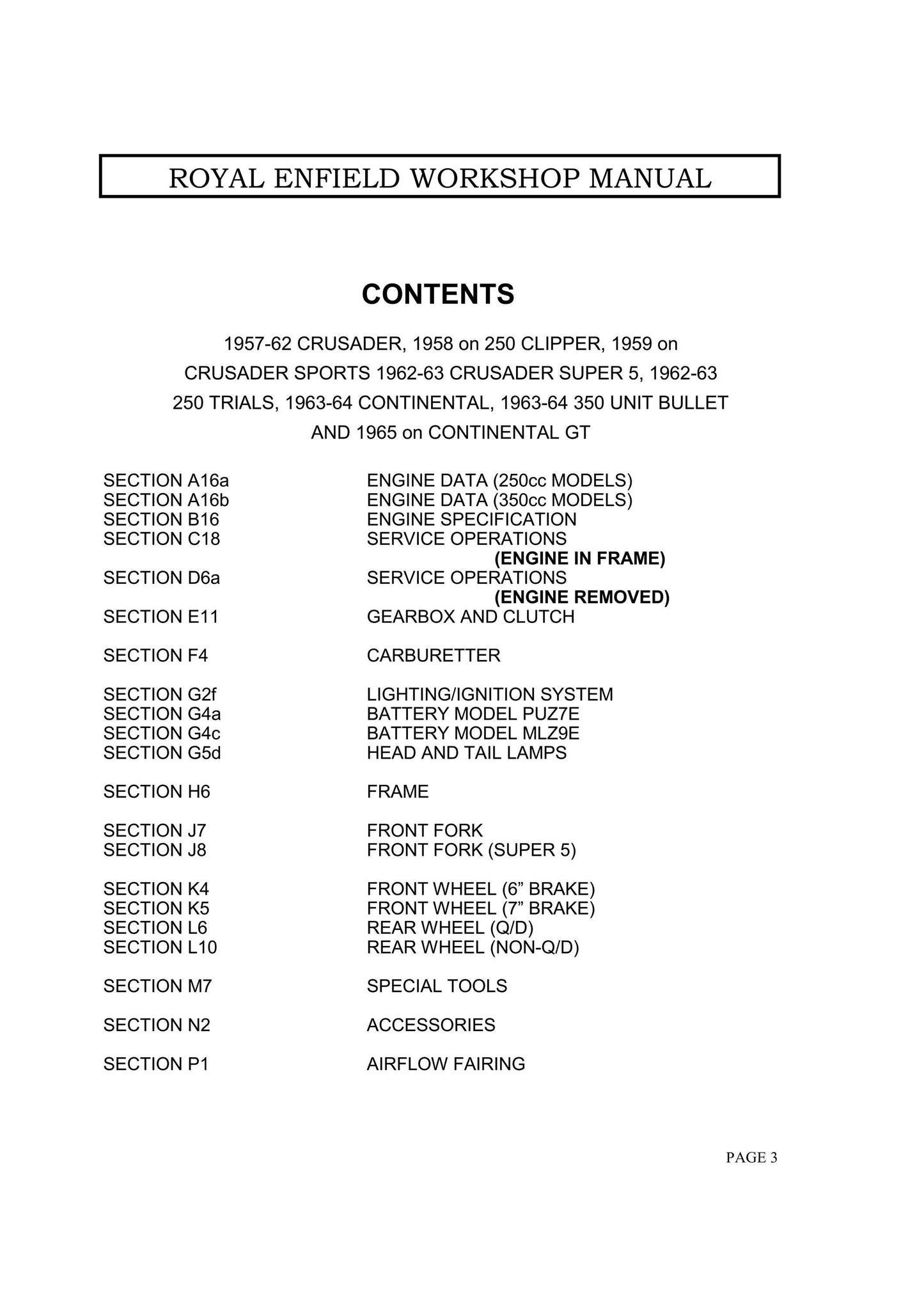 1957 to 1967 Royal Enfield 250 Clipper, 250 Crusader, Crusader Sports, Super 5 Workshop Service Repair Manual