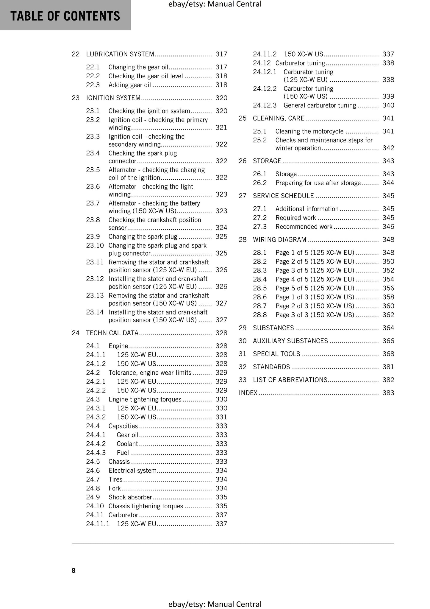 KTM 2017 - 125 150 XC-W - Service Workshop Repair Manual