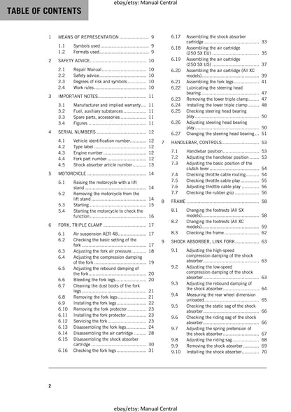 KTM 2018 - 250 300 SX XC - Service Workshop Repair Manual