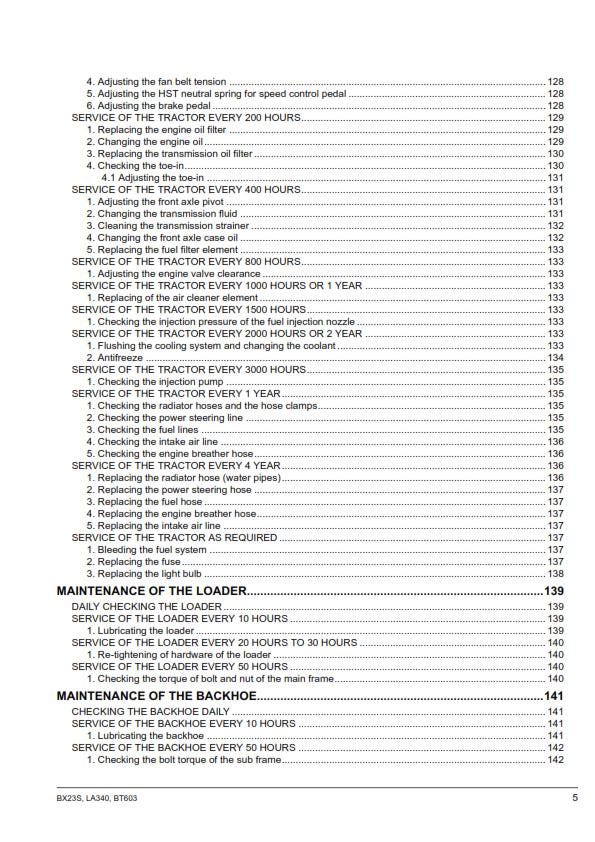 Kubota Tractor - BX23S LA340 BT603 Operator Manual
