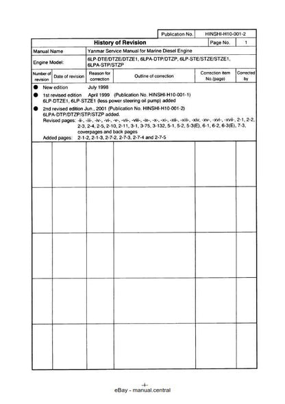 Yanmar Marine Diesel Engine - 6LP-Dte 6LPA-Dtp 6LP-Ste 6LPA-Stp - Service Workshop Repair Manual