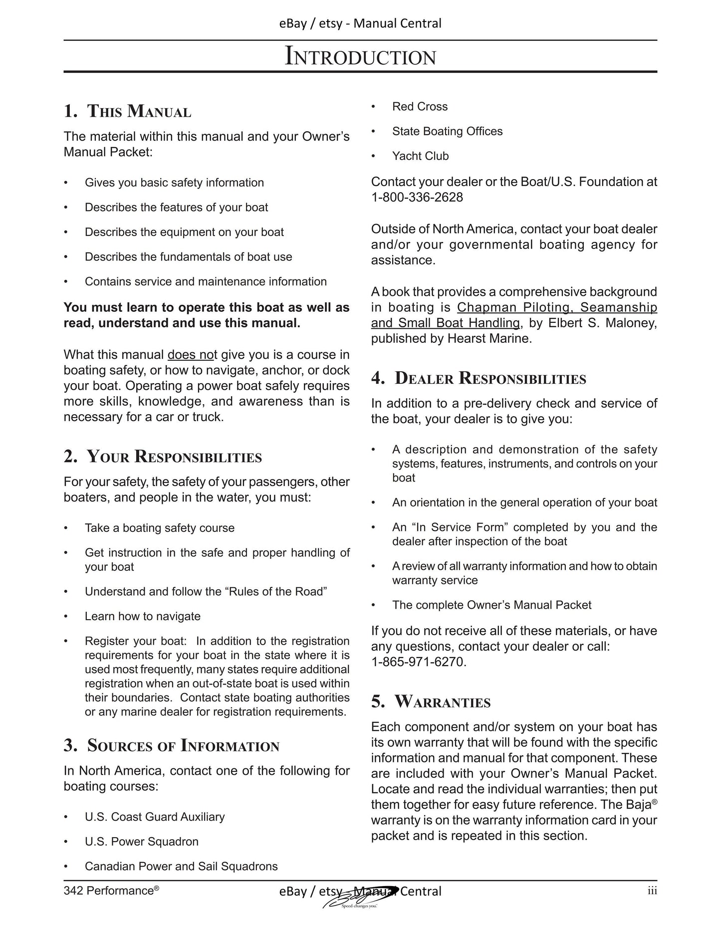 Baja Marine - 342 Performance - Owners Manual