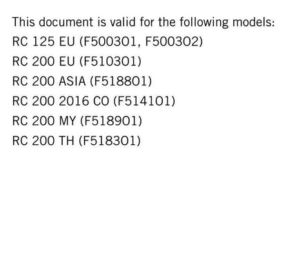 KTM 2015 - RC 125 200 - Service Workshop Repair Manual
