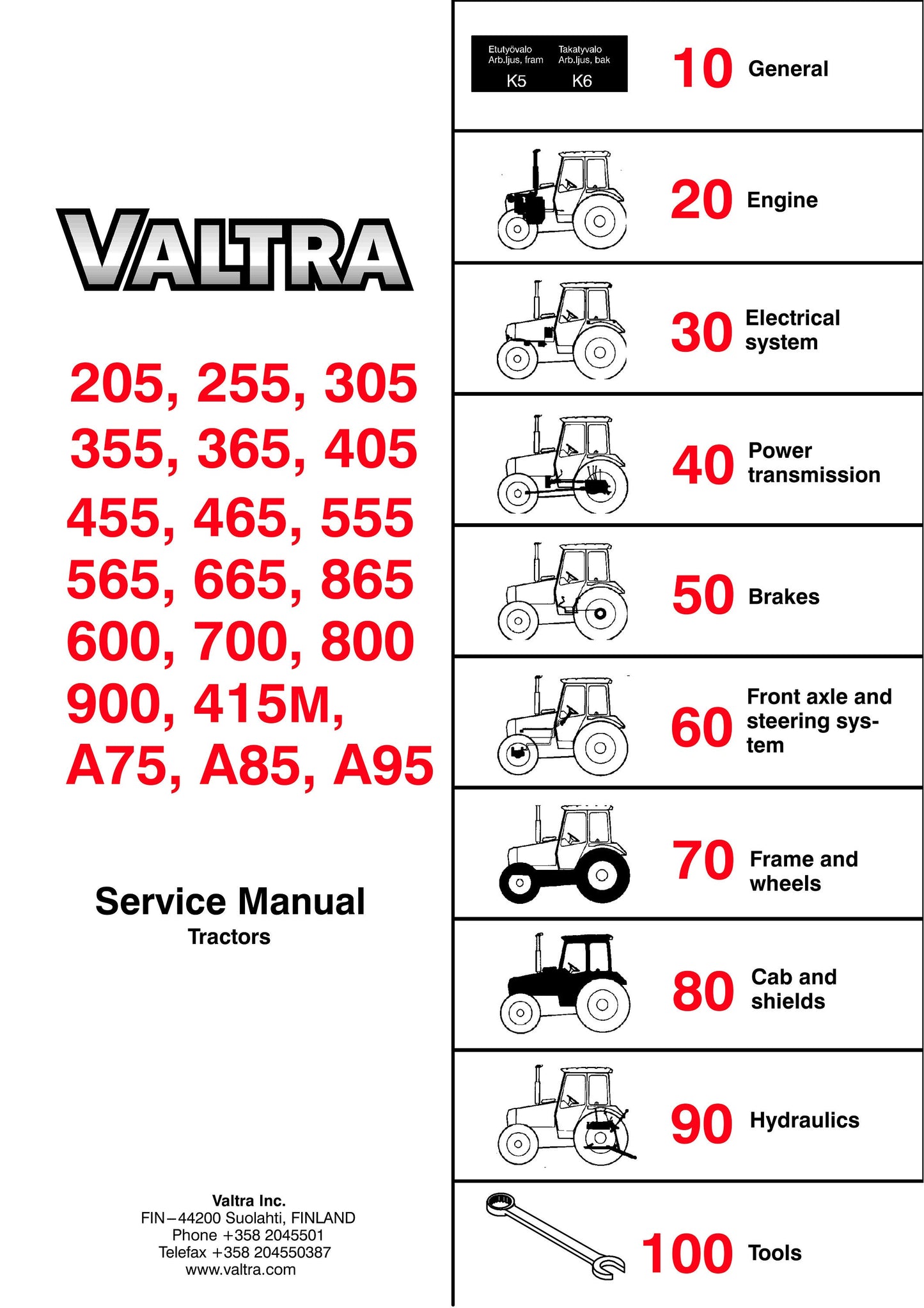 Valtra Tractor - 205 255 305 255 365 405 455 465 555 565 665 865 600 700 800 900 415M A75 A85 A95 - service workshop repair manual