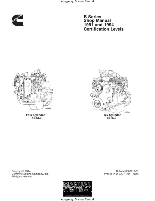 Cummins B Series 1991 & 1994 Certification levels - Shop Manual - Workshop Service Repair
