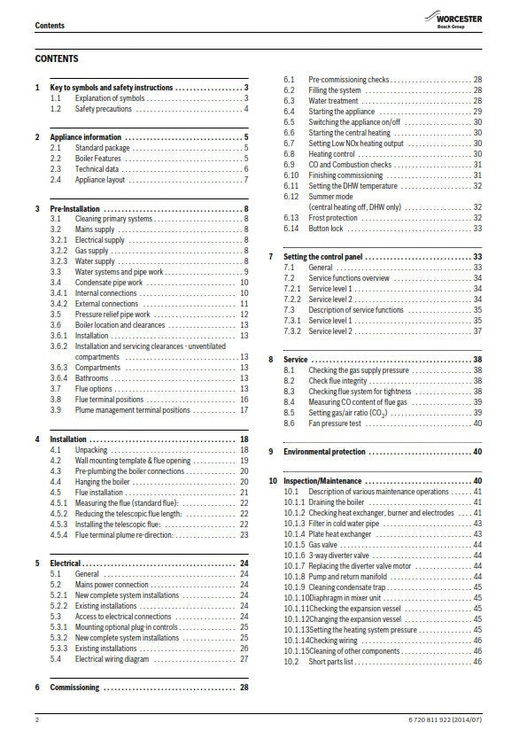 Worcester Bolier - Greenstar 24 28 30 - Installation Commissioning & Servicing Instructions