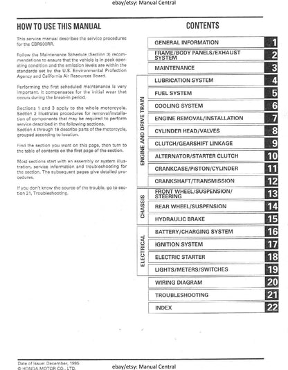 Honda CBR900RR - 1996 1997 1998 - Workshop Service Repair Manual