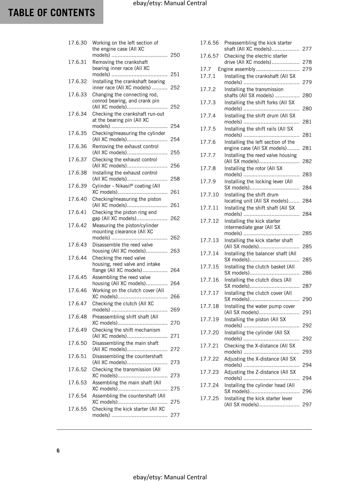 KTM 2018 - 250 300 SX XC - Service Workshop Repair Manual