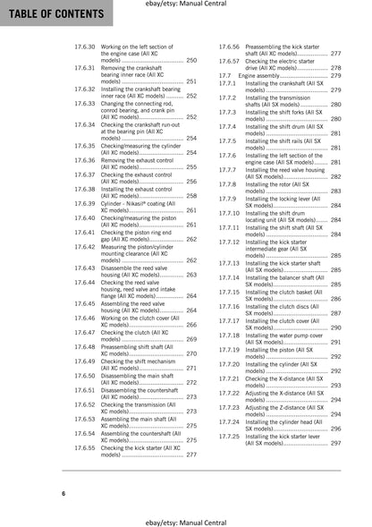 KTM 2018 - 250 300 SX XC - Service Workshop Repair Manual