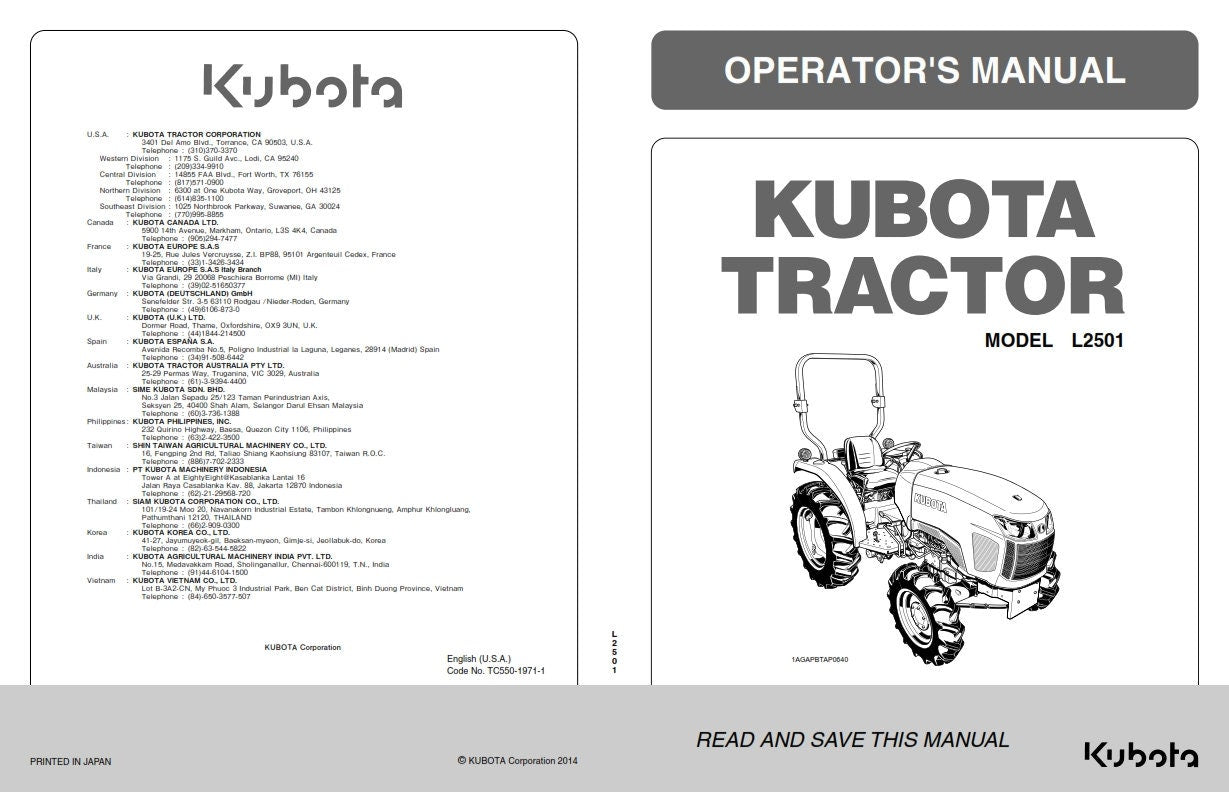 Kubota Tractor - L2501 - Operator Manual