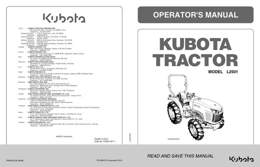 Kubota Tractor - L2501 - Operator Manual