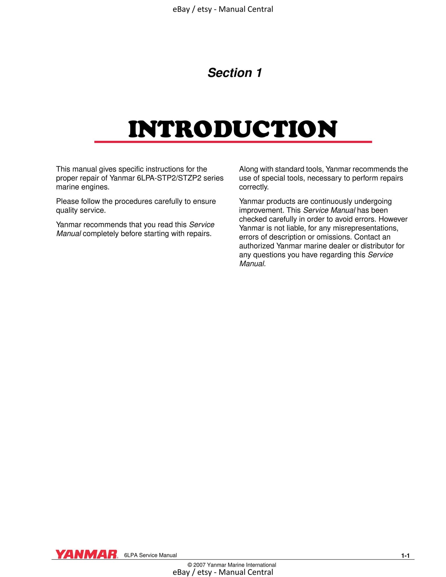 Yanmar Marine Engine - 6LPA Series - 6LPA STP2 STZP2 Service Workshop Repair Manual