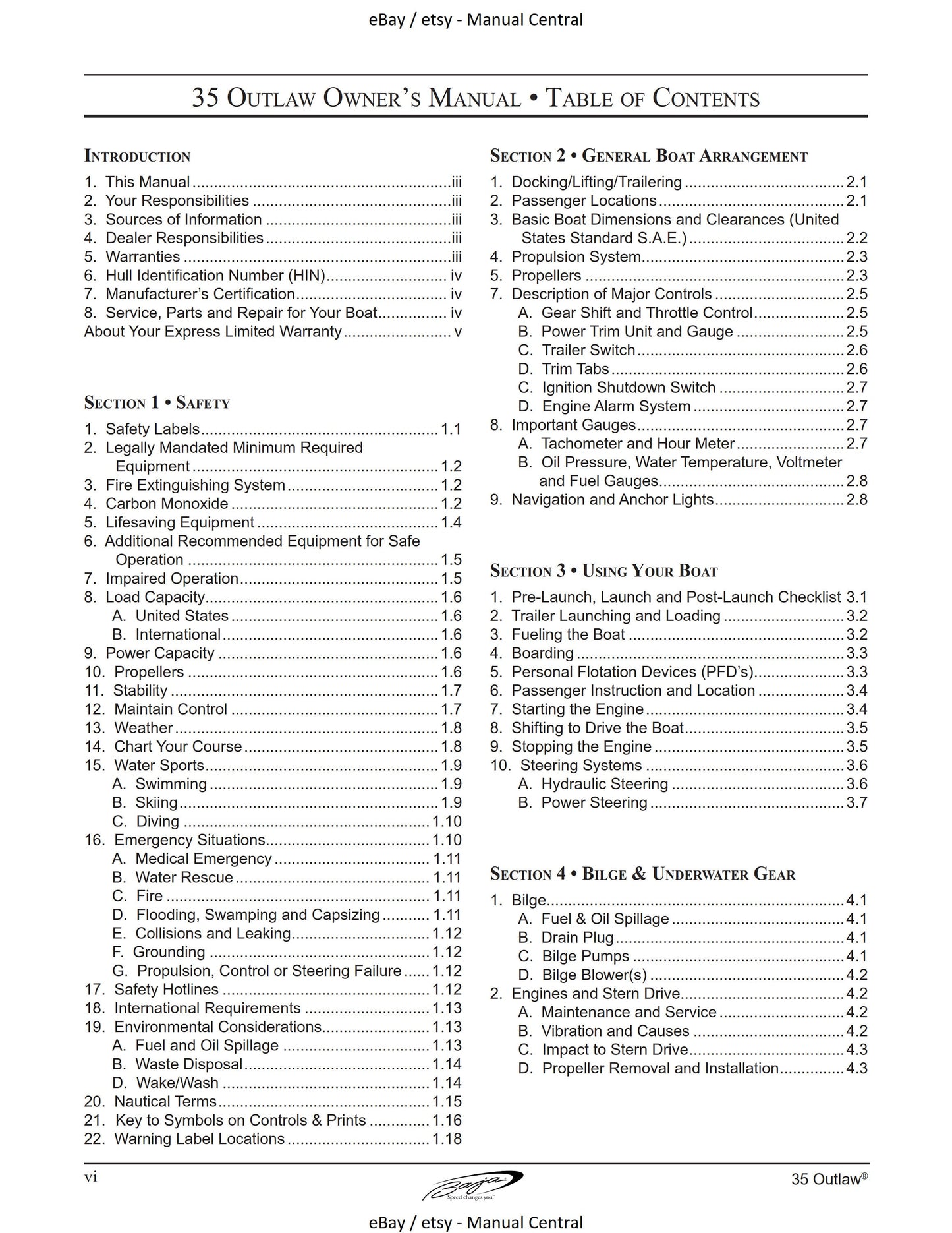 Baja Marine - 35 Outlaw - Owners Manual