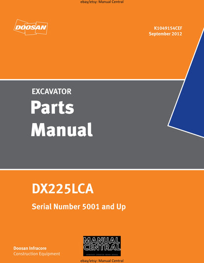Doosan Excavator - Parts Book - DX225LCA - Serial number 5001 up