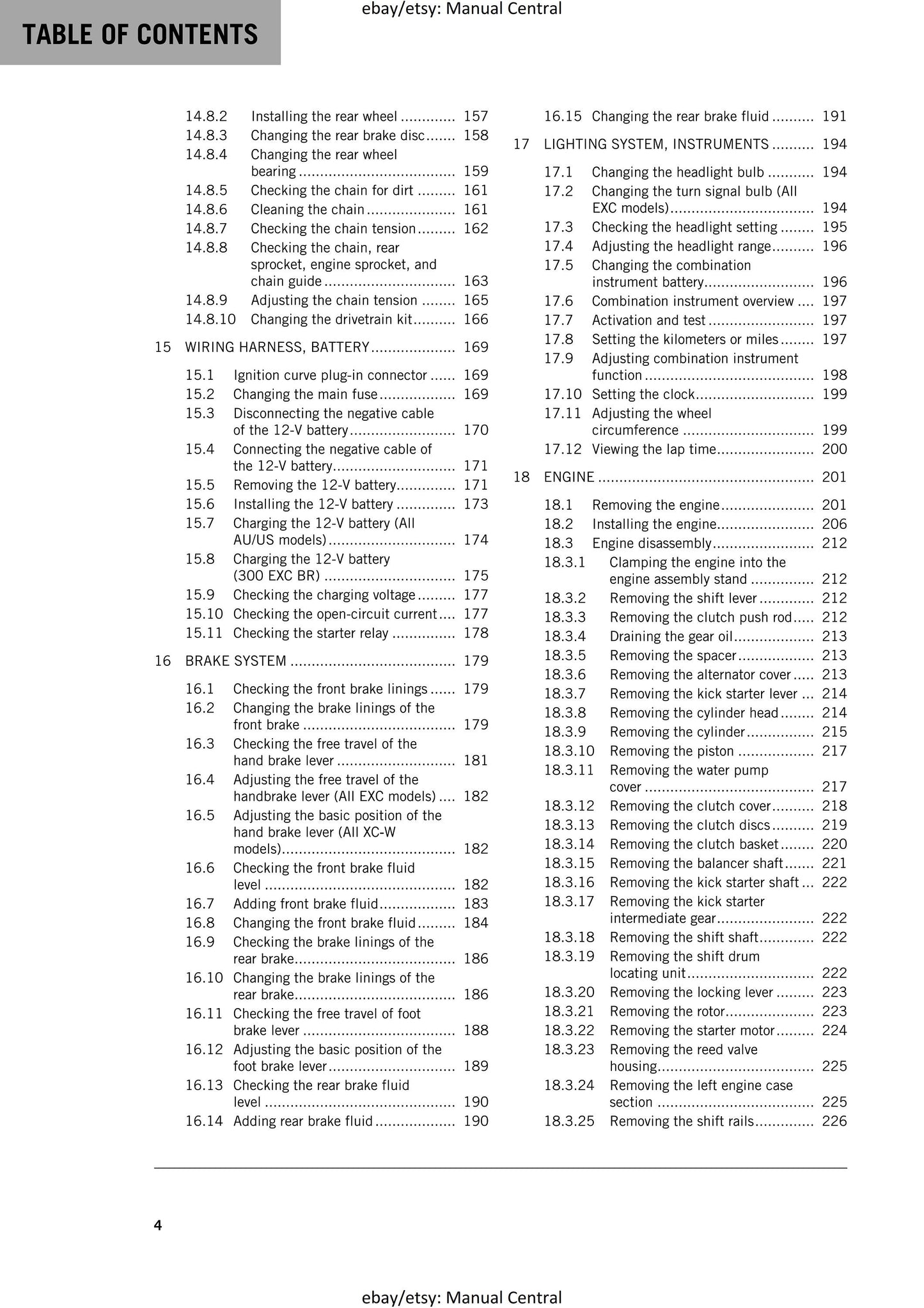 KTM 2018 - 250 300 Exc Six Days Xc-w - Service Workshop Repair Manual