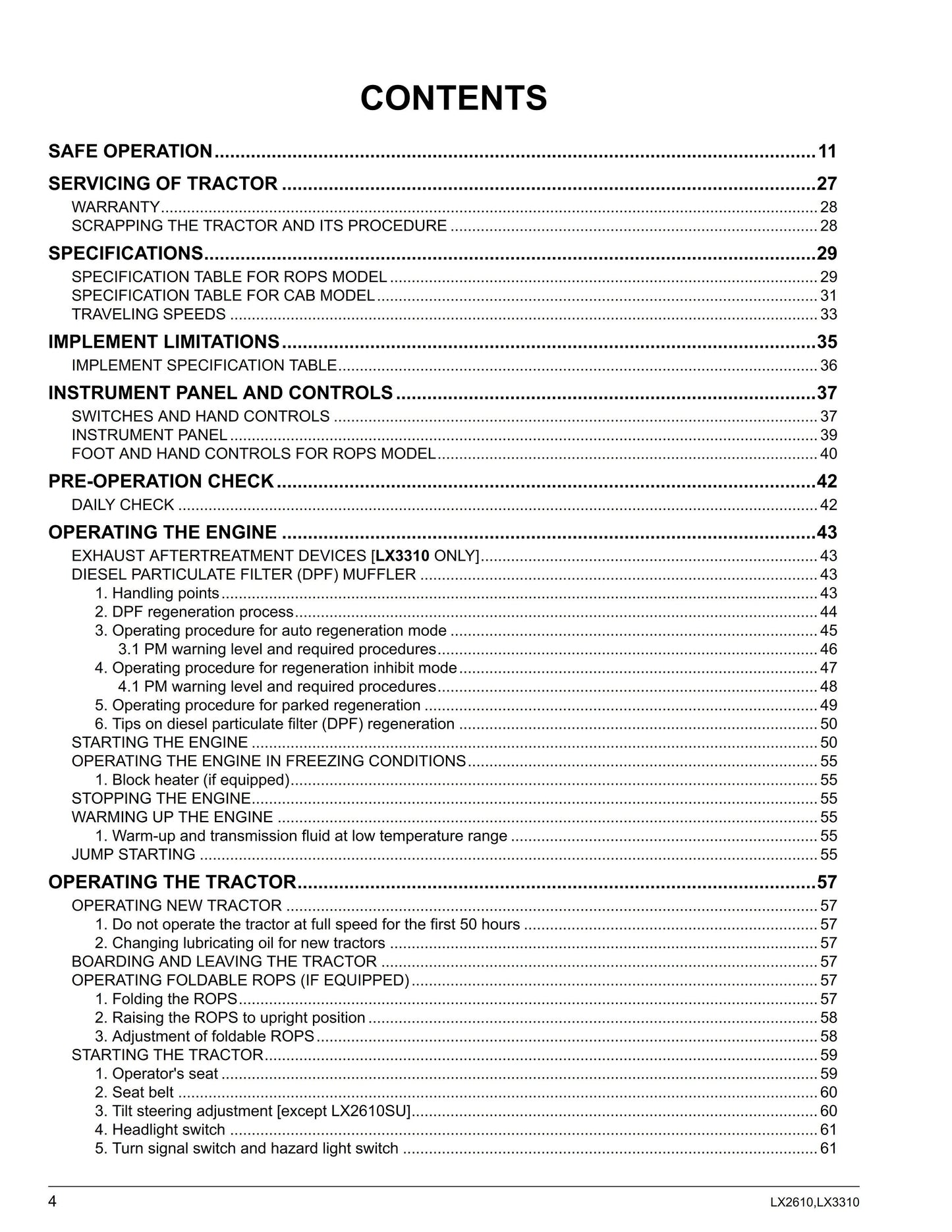 Kubota Tractor - LX2610 LX2610SU LX3310 Operator Manual