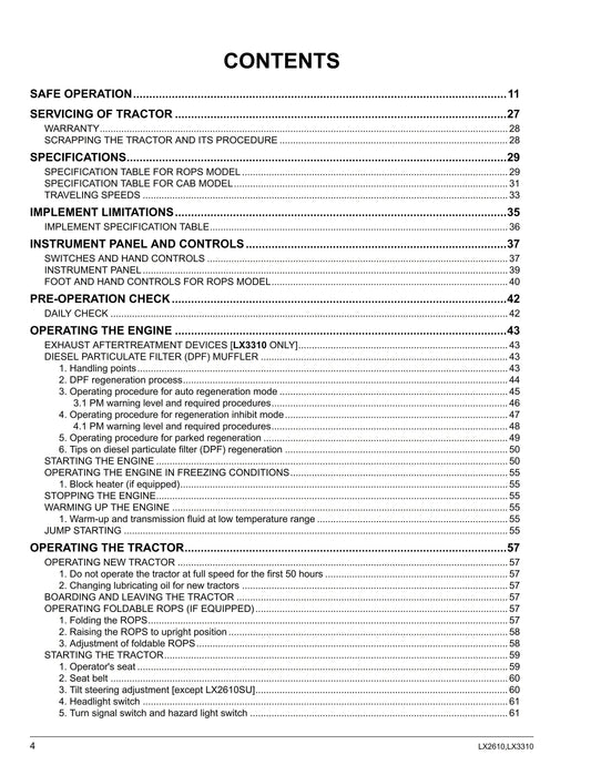 Kubota Tractor - LX2610 LX2610SU LX3310 Operator Manual