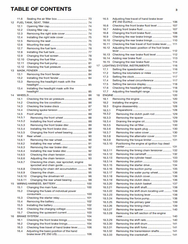 Husqvarna 2014 - Fe 250 EU AU US - Service Workshop Repair Manual