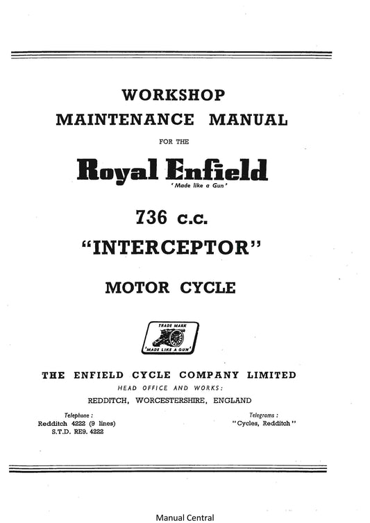 1962 to 1966 Royal Enfield 736 Interceptor Workshop Service Repair Manual