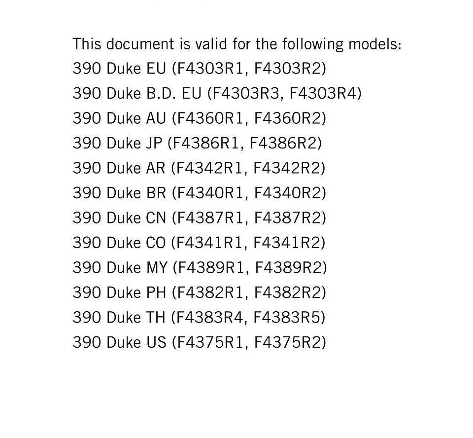 KTM 2018 - 390 DUKE - Service Workshop Repair Manual