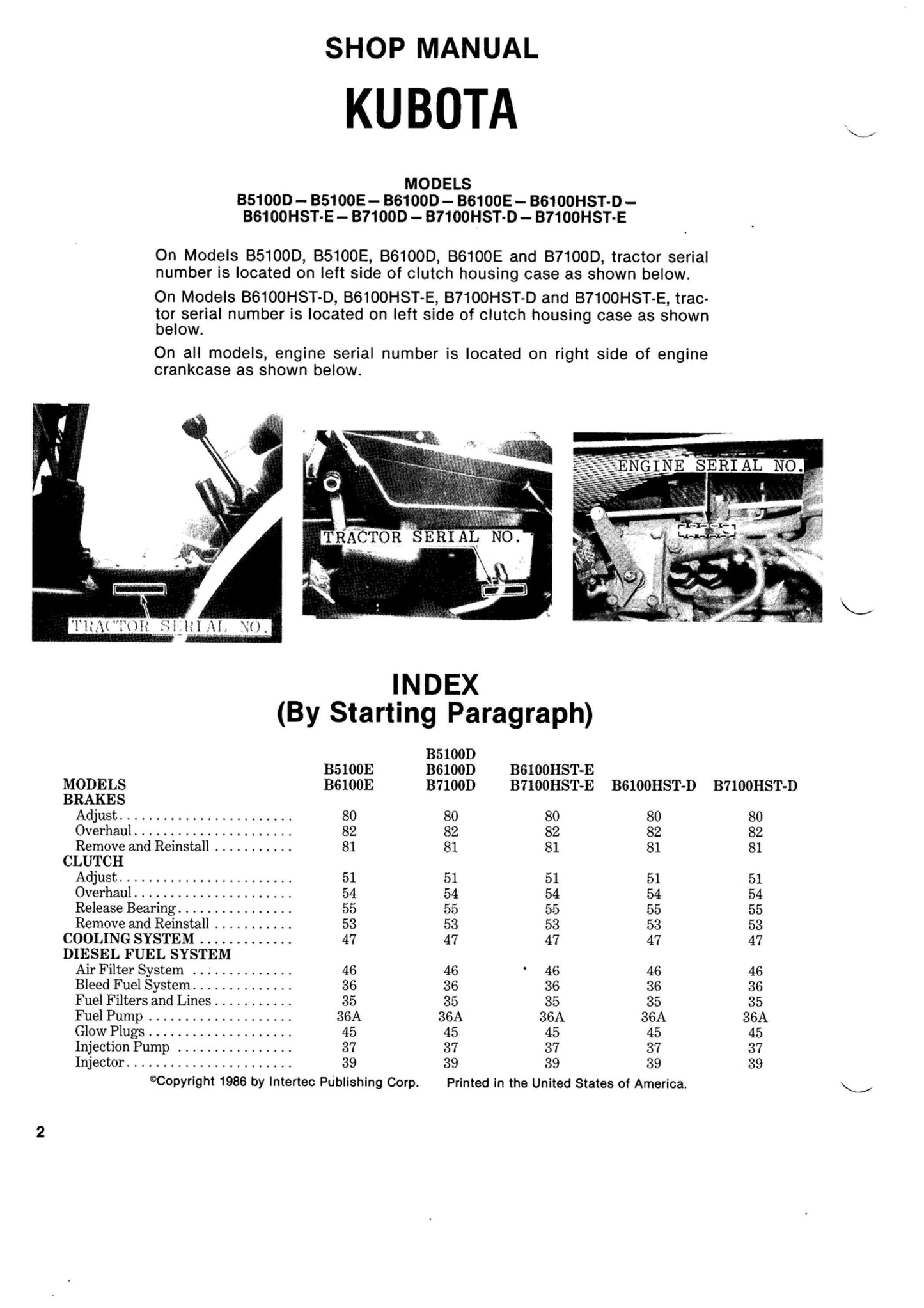 Kubota Tractor - B5100 B5100E B6100D B6100E B6100HST-D B6100HST-E B7100D B7100HST-D B7100HST-E - Workshop Service Repair Manual