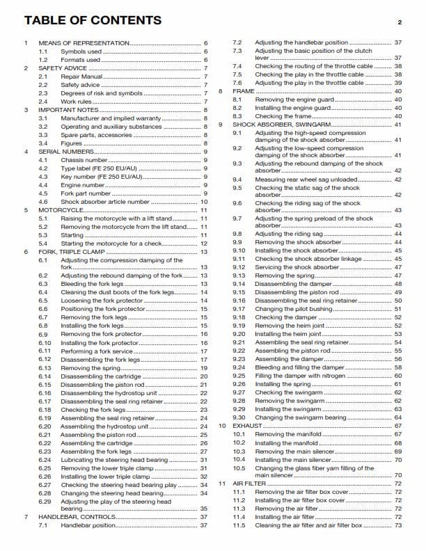 Husqvarna 2014 - Fe 250 EU AU US - Service Workshop Repair Manual