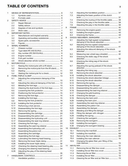Husqvarna 2014 - Fe 250 EU AU US - Service Workshop Repair Manual