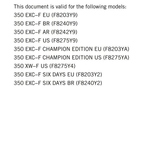 KTM 2025 - 350 Exc-f Champion Edition Six Days Xw-f - Service Workshop Repair Manual