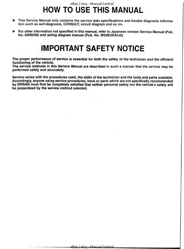 Nissan R34 - Service Data Specifications - Trouble Diagnosis Information - Manual