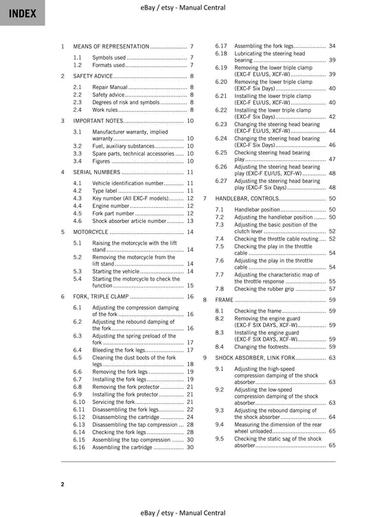 KTM 2023 - 450 500 Exc-f Six Days Xcf-w - Service Workshop Repair Manual