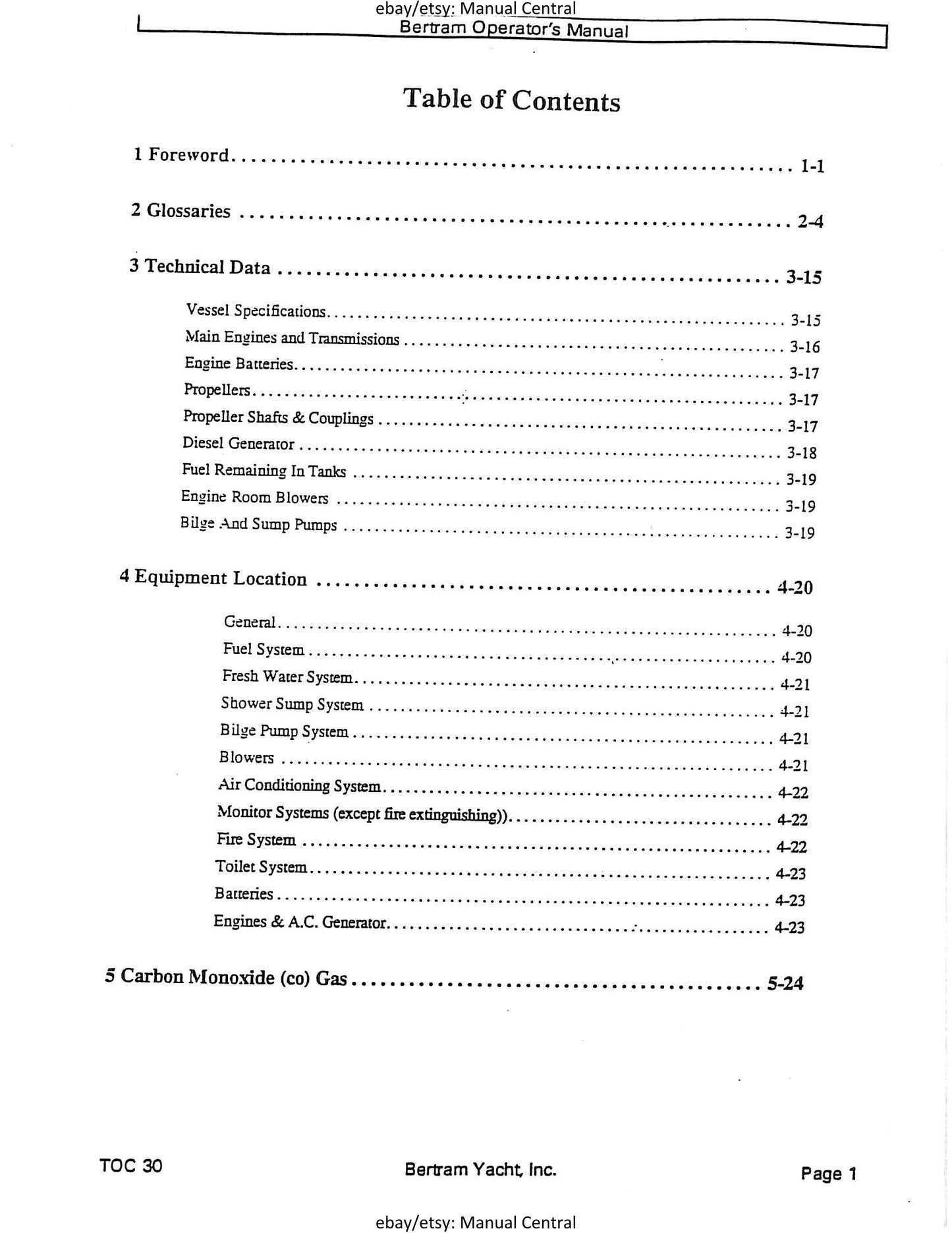 Bertram 36 Convertible  - Owners Manual