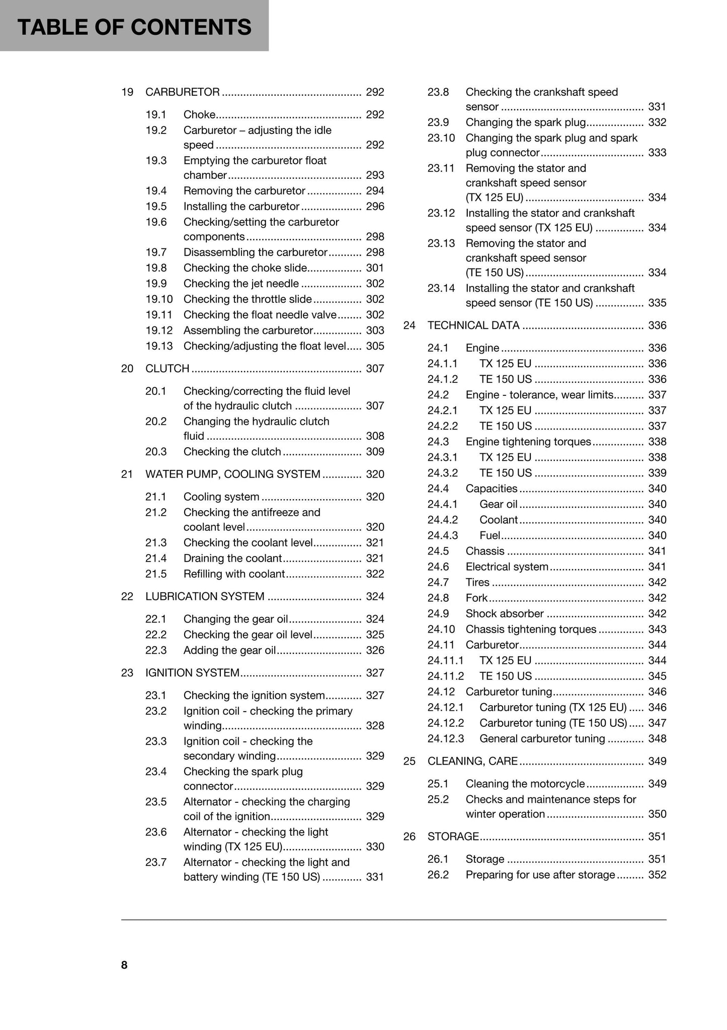 Husqvarna 2018 - TX 125 TE 150 - Workshop Service Repair Manual
