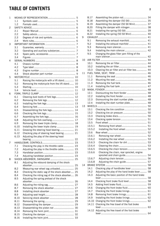 KTM 2011 - 50 SX MIni - Service Workshop Repair Manual