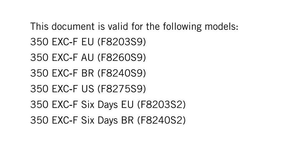 KTM 2019 - 350 EXC-F Six Days - Service Workshop Repair Manual