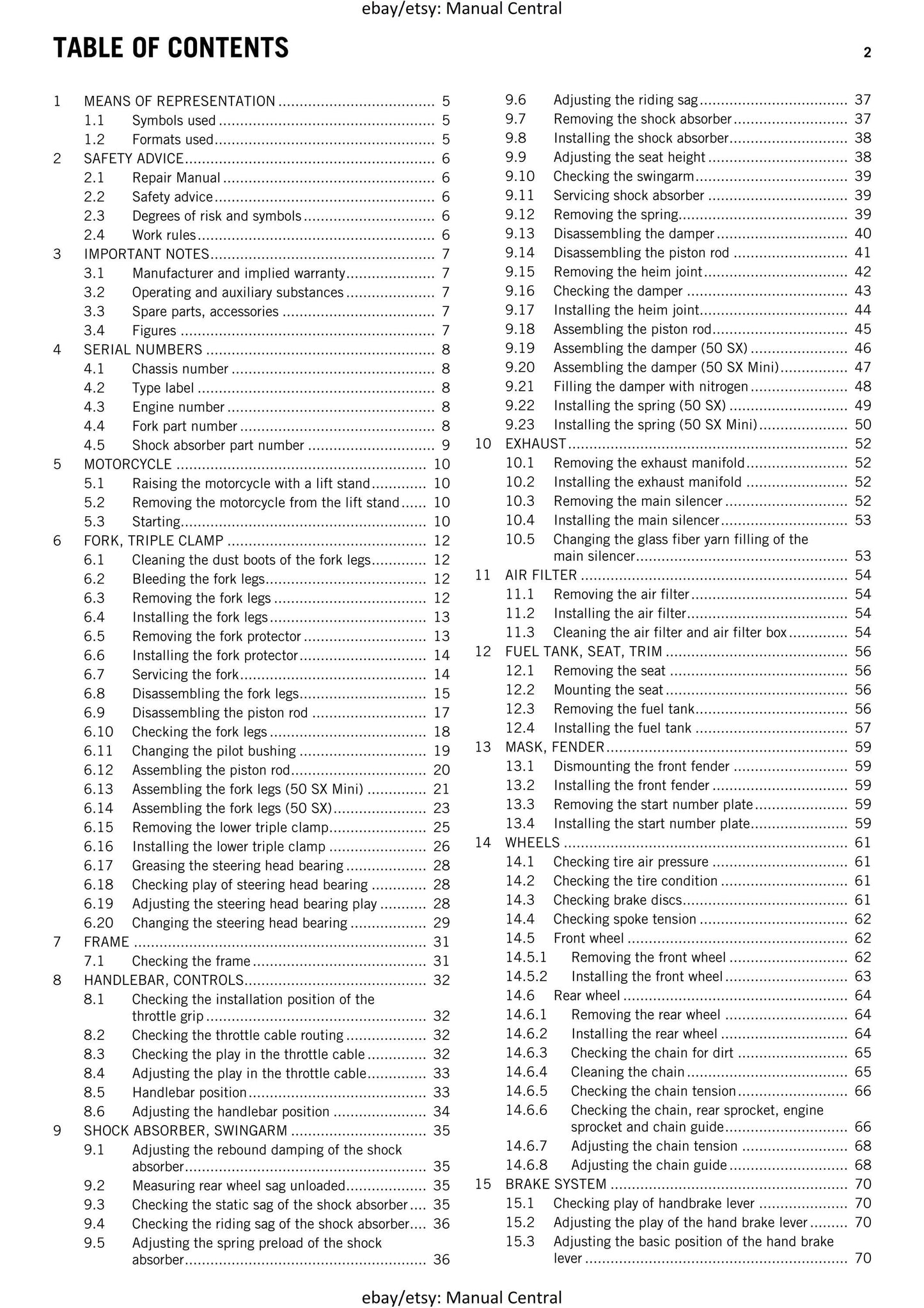 KTM 2016 - 50 SX Mini - Service Workshop Repair Manual