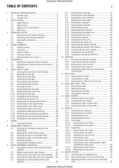 KTM 2016 - 50 SX Mini - Service Workshop Repair Manual
