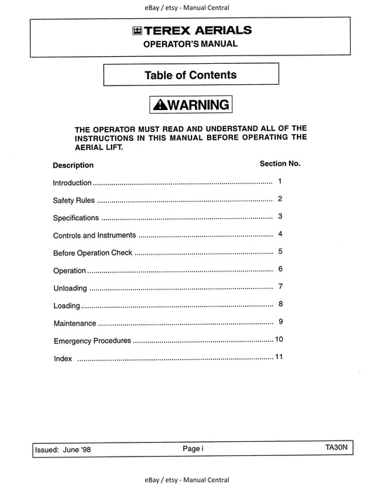 Terex - TA30N Operation & Operator Maintenance Manual - June 1998