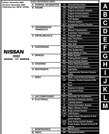 Nissan 2007 - 350z Z33 Series - Workshop Service Repair Manual