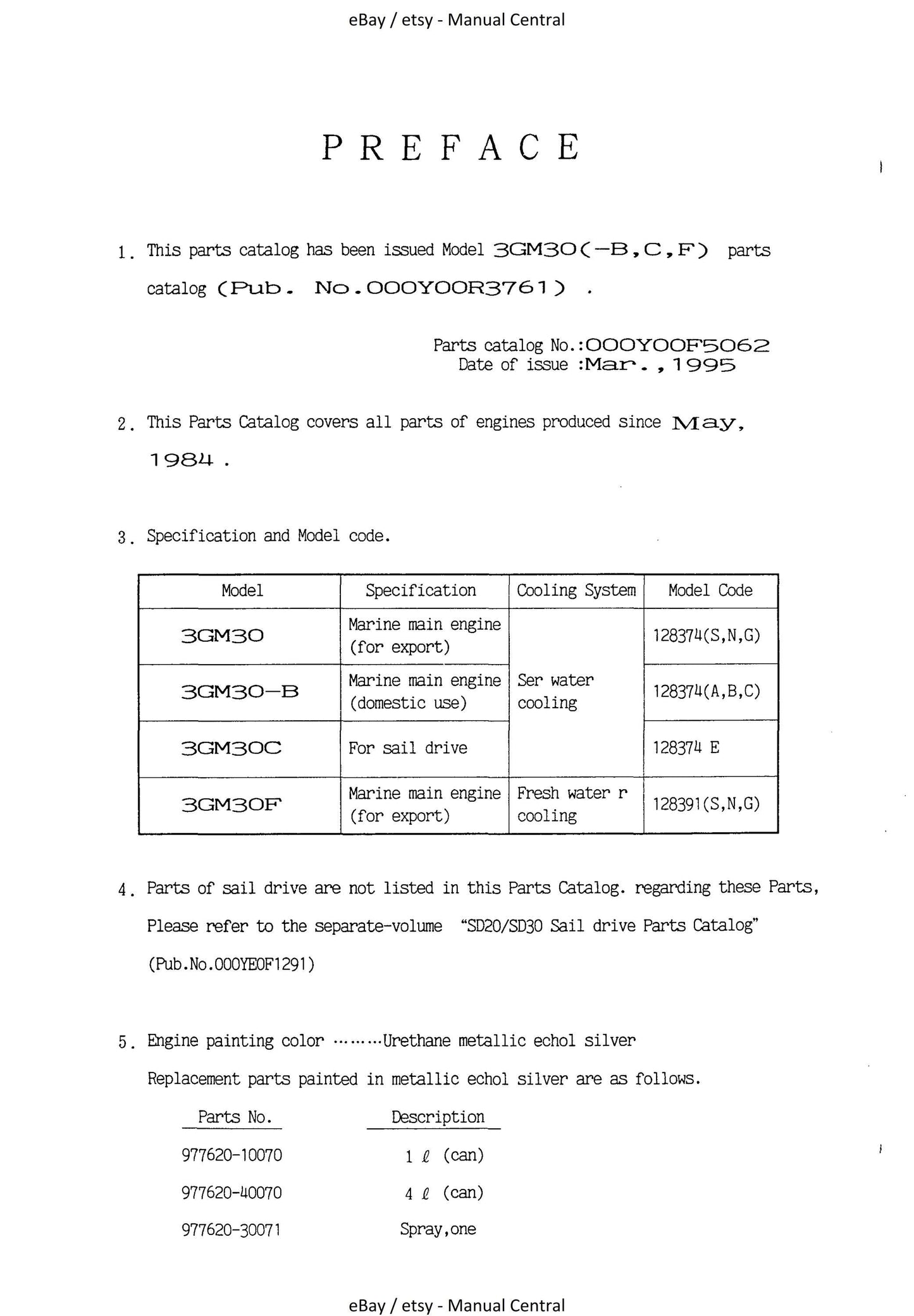 Yanmar Parts Manual - 3GM30 3GM30-B 3GM30C 3GM30F