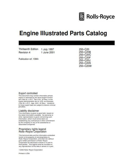 Rolls Royce - 250-c20 Engine Illustrated Parts Manual - 13th Edition 4th Revision