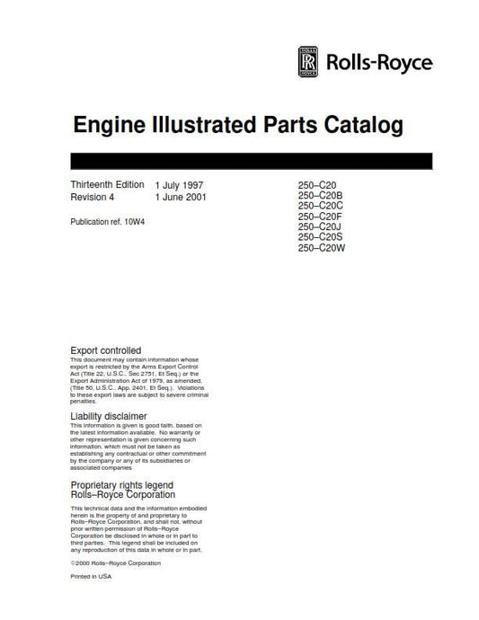 Rolls Royce - 250-c20 Engine Illustrated Parts Manual - 13th Edition 4th Revision