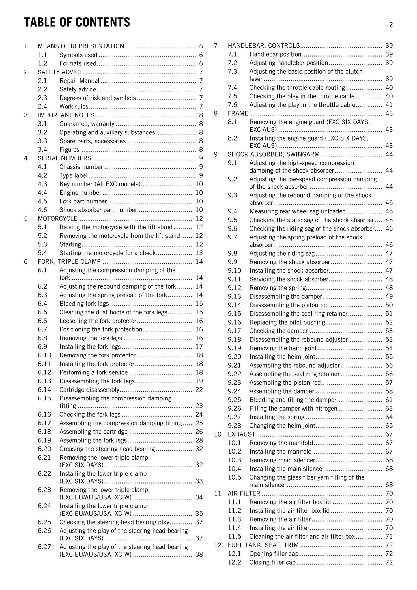 KTM 2012 - 450 500 Exc Six Days Xc-w  - Workshop Service Repair Manual