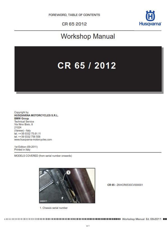 Husqvarna 2012 - CR 65 - Service Workshop Repair Manual