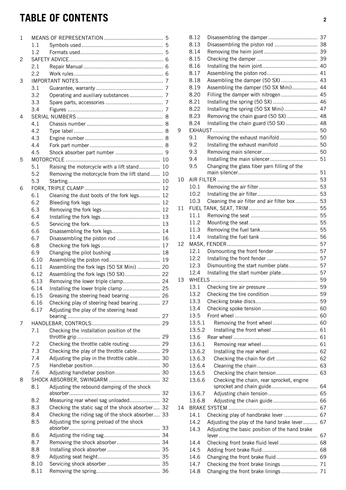 KTM 2014 - 50 SX Mini - Service Workshop Repair Manual